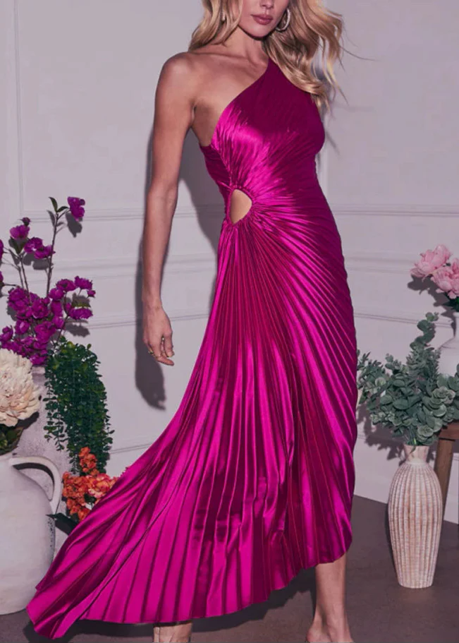 Bold In Pleat Satin Cutout Long Dress