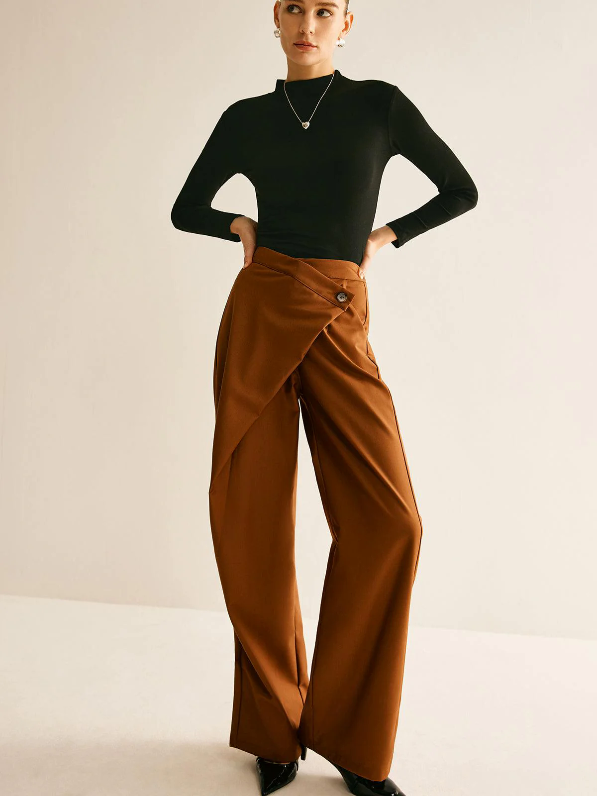 Asymmetrical Mid-Waist Straight Pants