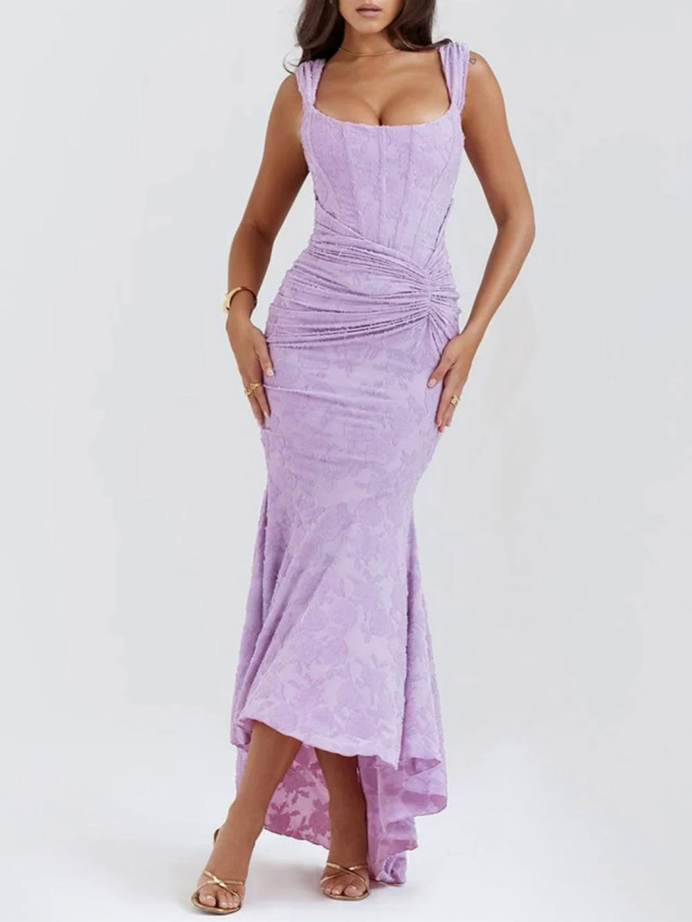 Purple bell floral maxi dress