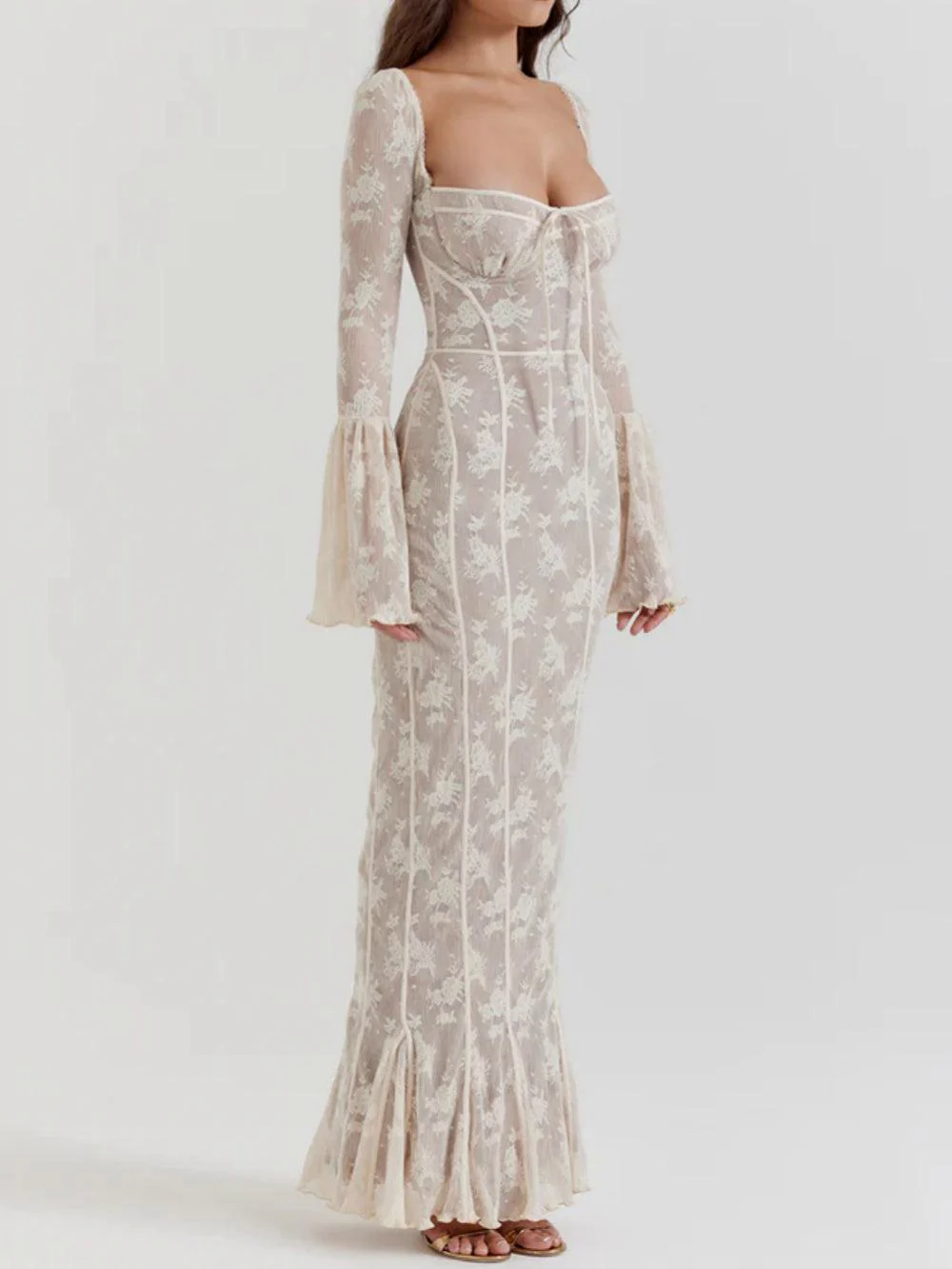 Delilah Vintage Cream Lace Maxi Dress