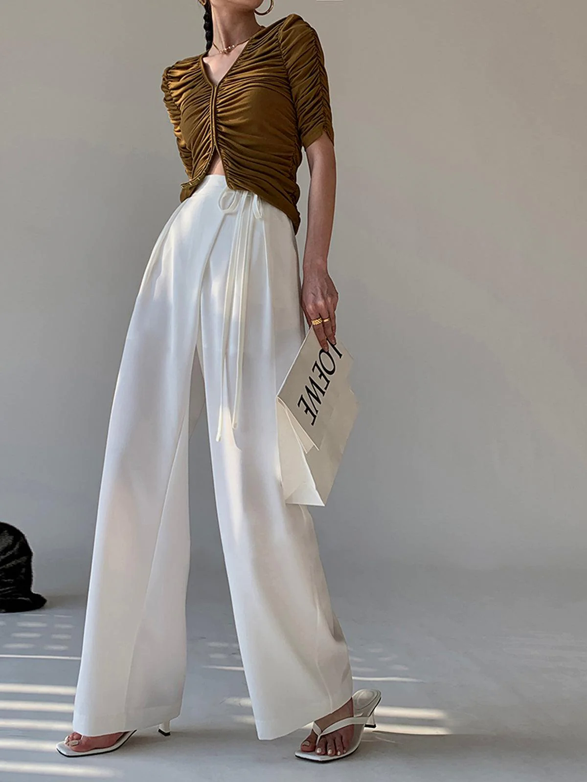 Tie Waist Flowy Wide Leg Dress Pants