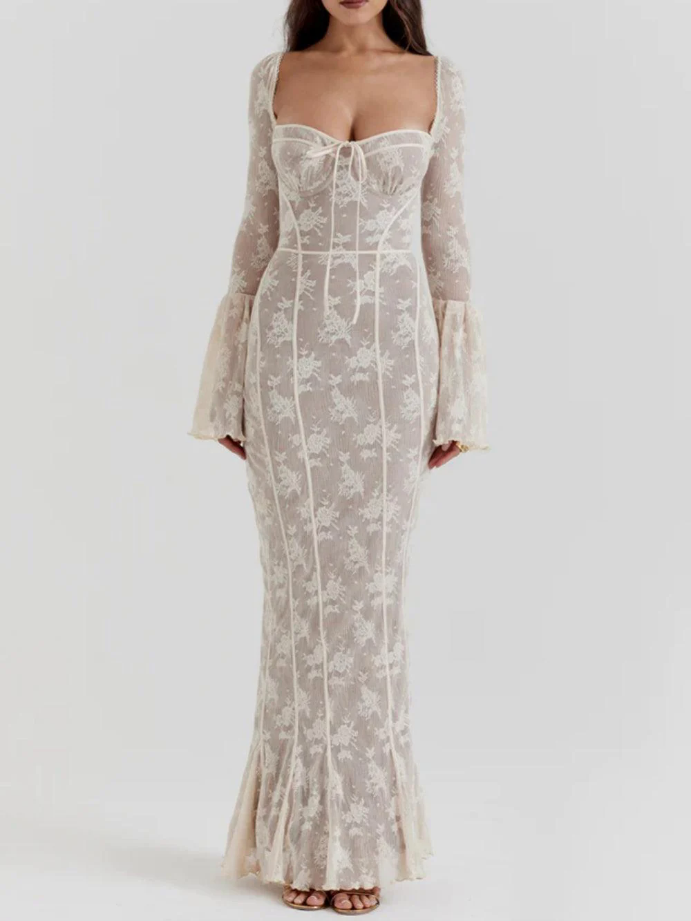 Delilah Vintage Cream Lace Maxi Dress