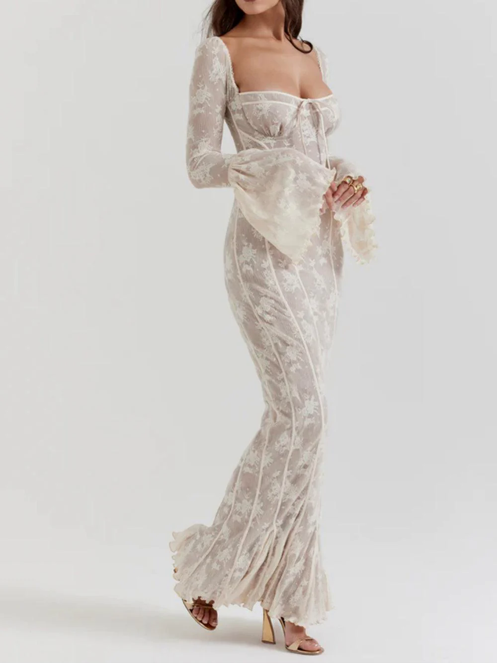 Delilah Vintage Cream Lace Maxi Dress