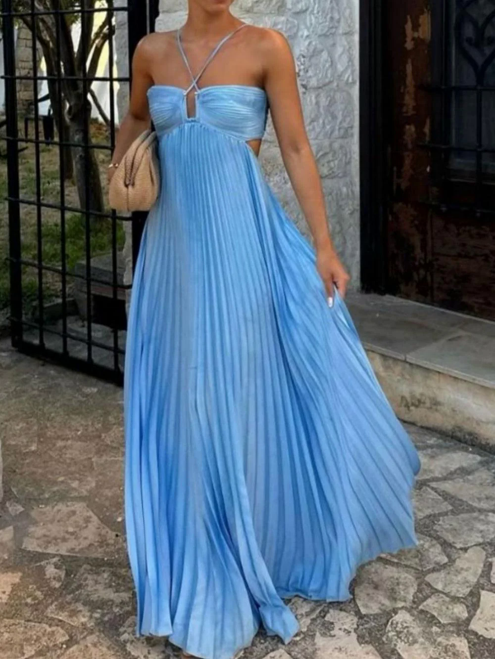 Bandeau Pleated Sleeveless Suspender Dress