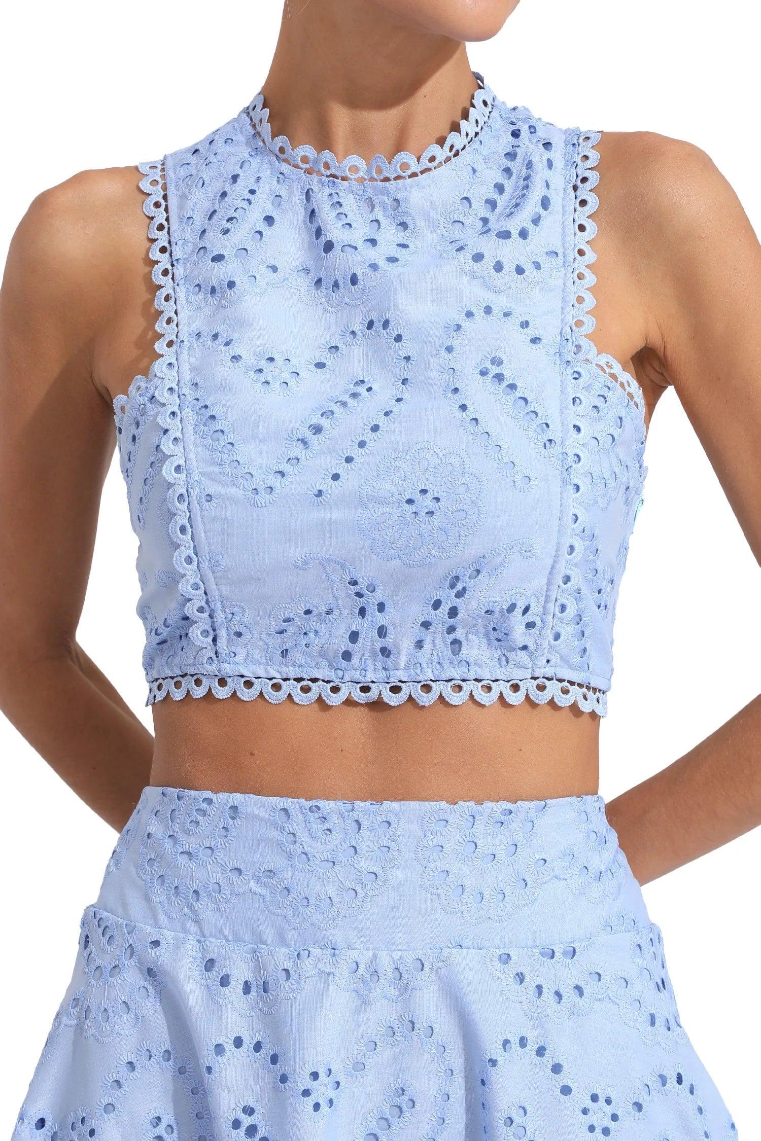 Halia Blue Embroider Sleeveless Set